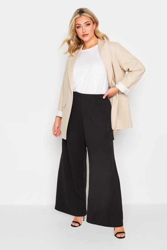 YOURS Plus Size Black Cargo Pocket Wide Leg Trousers | Yours Clothing 4