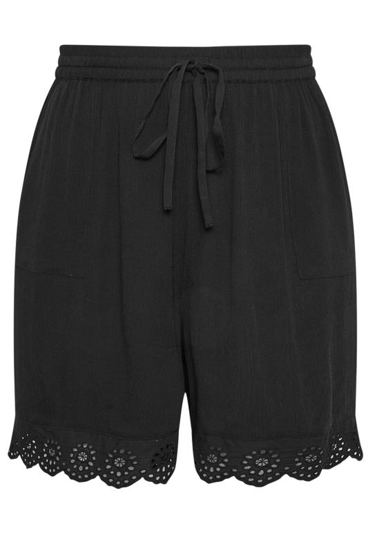 YOURS Plus Size Black Broderie Anglaise Scalloped Shorts | Yours Clothing 6