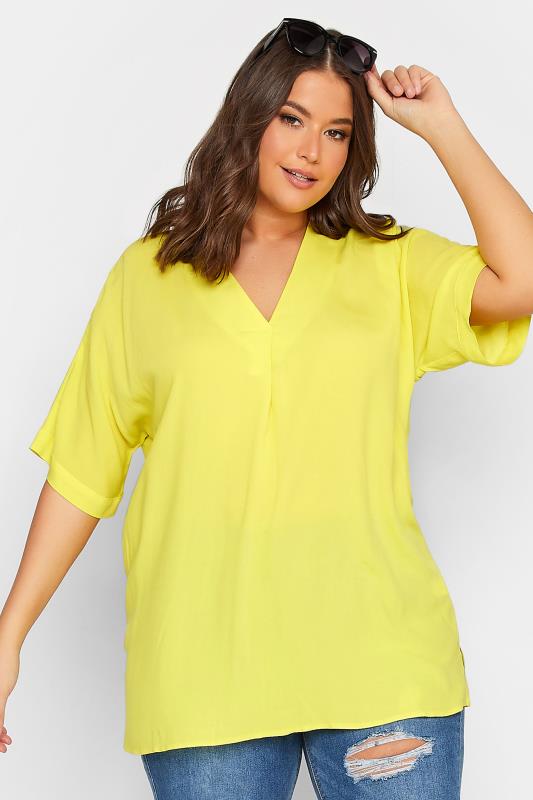 YOURS Curve Plus Size Light Pink V-Neck Top | Yours Clothing  1