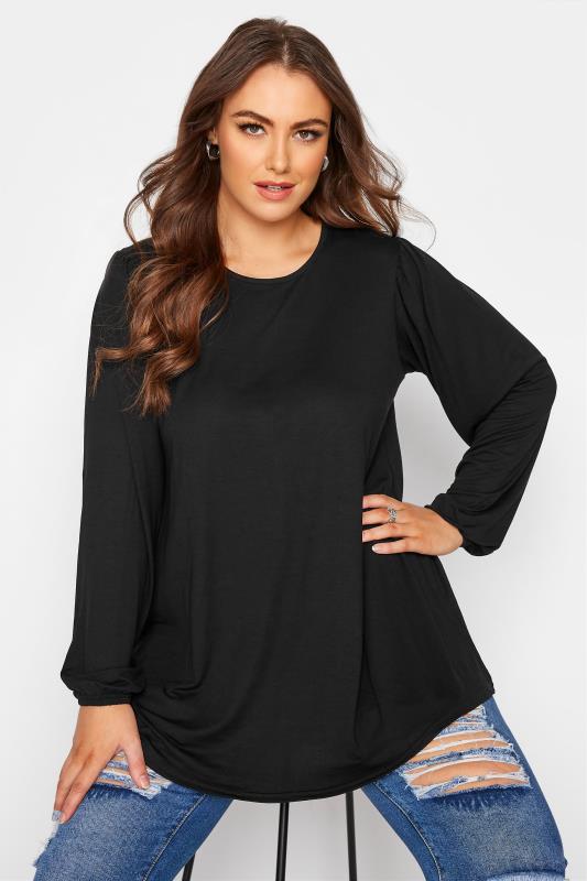 LIMITED COLLECTION Black Balloon Sleeve Swing Top_A.jpg