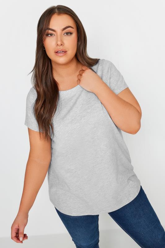 Plus Size  YOURS Curve Grey Marl Essential T-Shirt