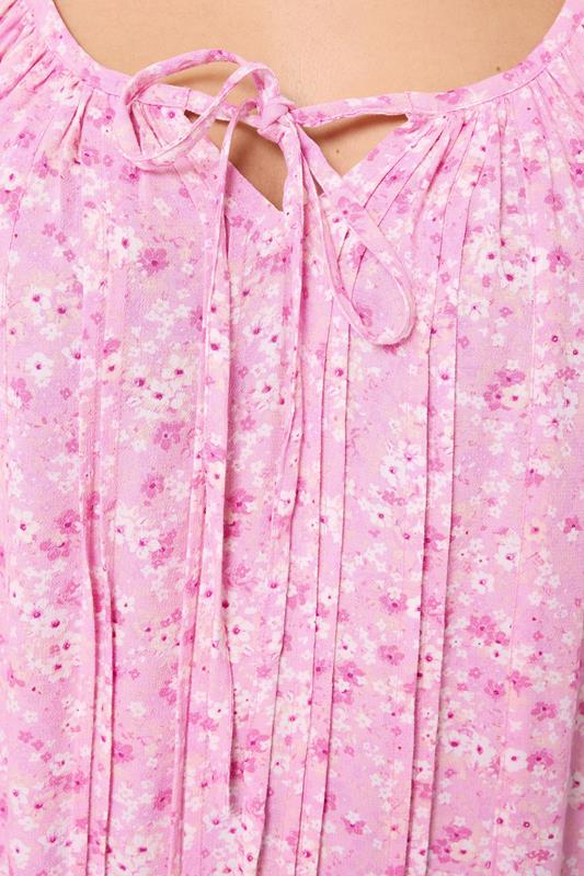 YOURS Plus Size Pink Floral Tie Neck Blouse | Yours Clothing 5