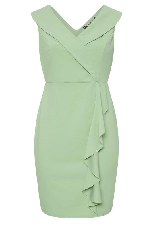 YOURS LONDON Plus Size Sage Green Tuxedo Style Ruffle Dress | Yours Clothing 5