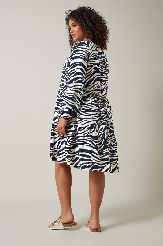 EVANS Plus Size Navy Blue Tiered Zebra Print Dress | Evans 4
