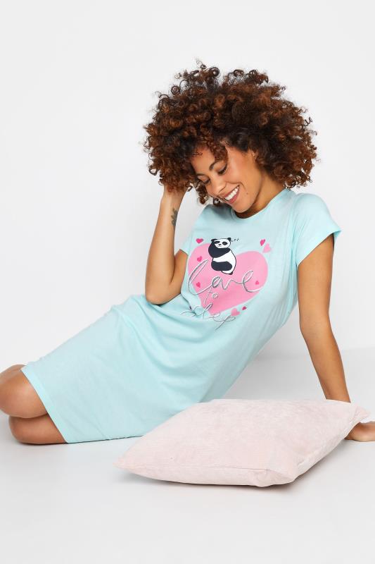 Petite Blue Panda 'Love To Sleep' Print Dipped Hem Nightdress | PixieGirl  4