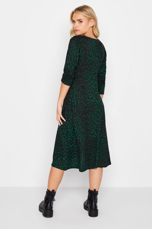 Petite Womens Dark Green Leopard Print Midi Dress | PixieGirl 3
