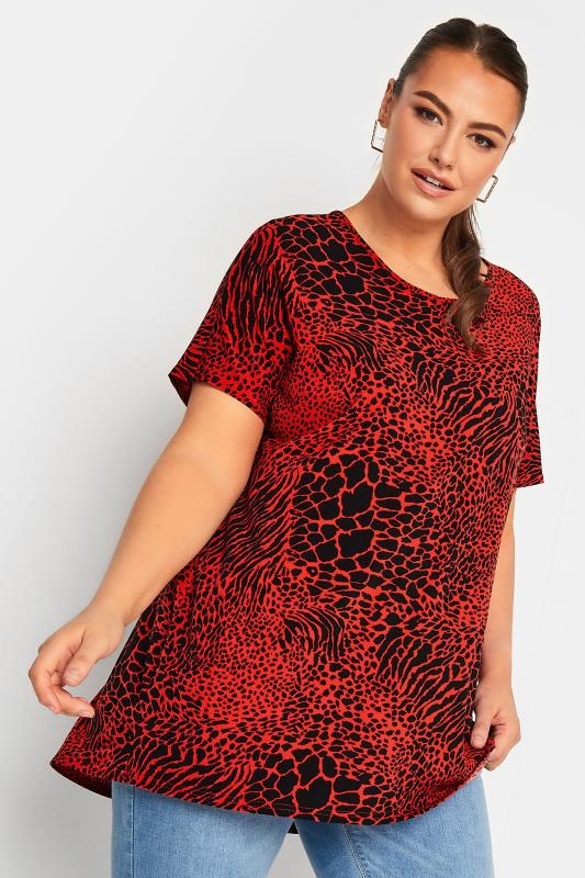 YOURS Plus Size Red Animal Print Top | Yours Clothing 1