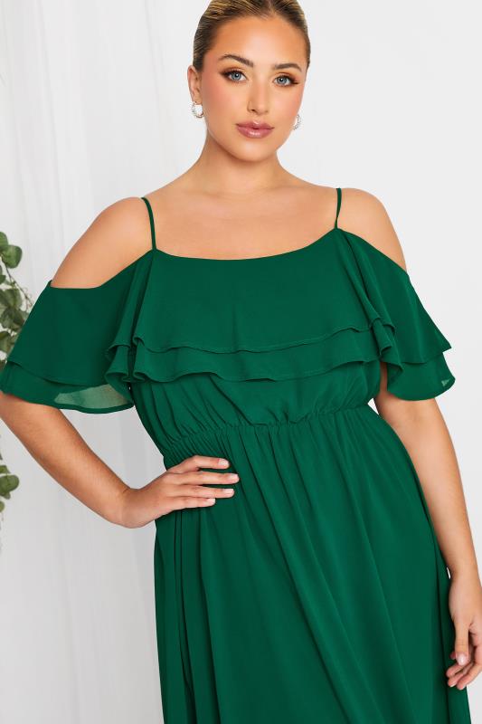 YOURS LONDON Plus Size Forest Green Bardot Ruffle Maxi Dress | Yours Clothing 4