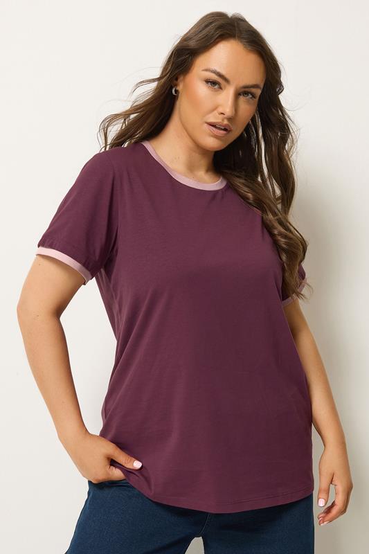  YOURS T-shirt violet à bordures contrastantes