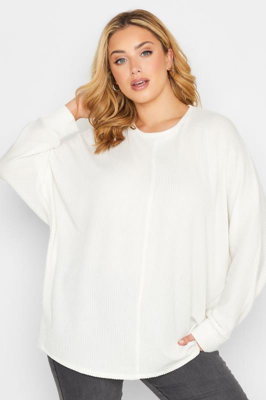 Plus Size White Ribbed Soft Touch Top | Yours Clothing 1