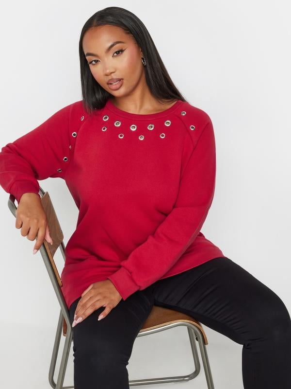 Plus Size  YOURS Curve Red Eyelet Detail Sweatshirt