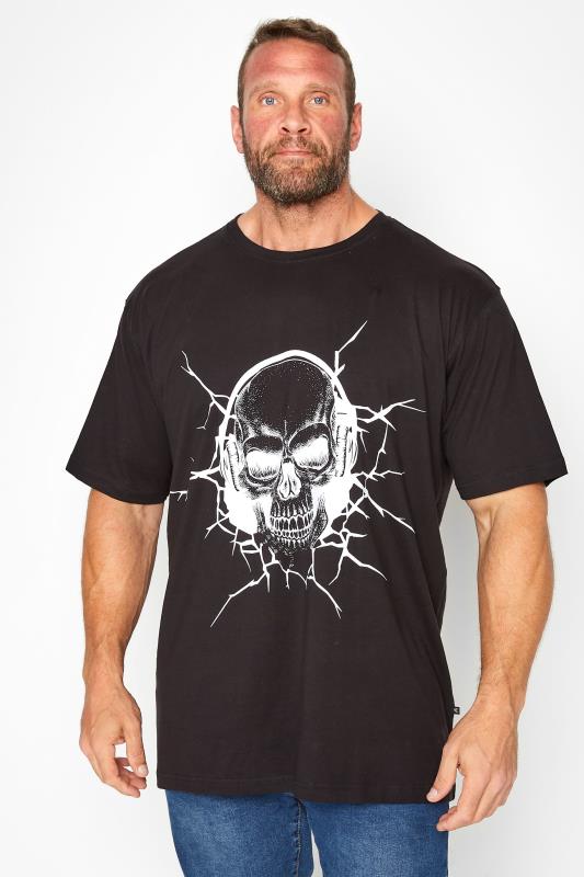  dla puszystych KAM Big & Tall Black Crackled Skull T-Shirt