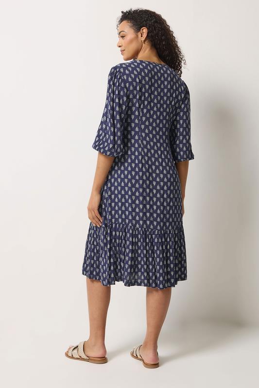 M&Co Navy Blue Aztec Print Tiered Midi Dress | M&Co 2