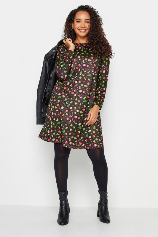  Grande Taille M&Co Black Novelty Printed Christmas Dress