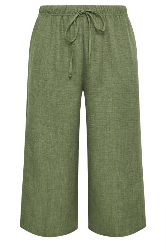 YOURS Plus Size Khaki Green Linen Look Cropped Trousers | Yours Clothing 5