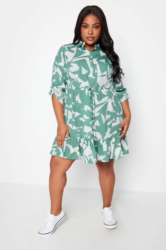 Plus Size  YOURS Curve Green Abstract Print Smock Tunic Dress