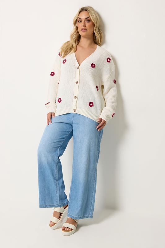 YOURS Plus Size Ivory White Applique Flower Cardigan | Yours Clothing 1