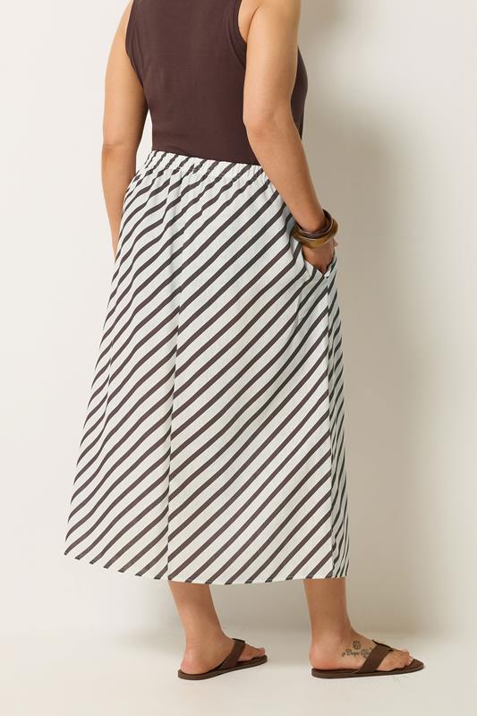 YOURS Plus Size Chocolate Brown Linen Look Stripe Skirt | Yours Clothing 2