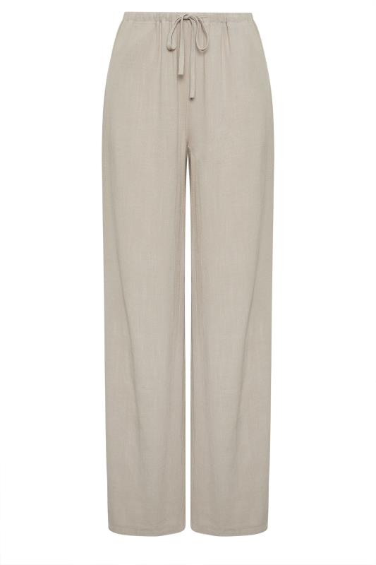 LTS Tall Women's Stone Brown Linen Tie Waist Wide Leg Trousers | Long Tall Sally  6