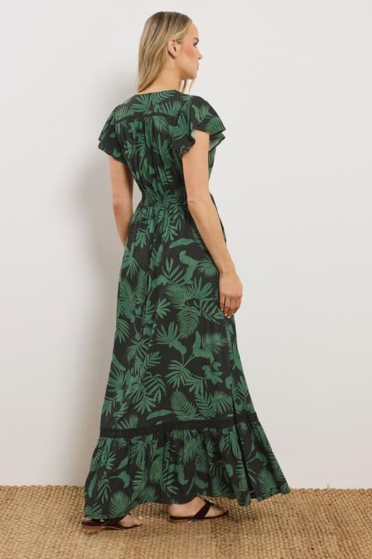 LTS Tall Women's Black & Green Palm Print Button Maxi Dress | Long Tall Sally 4
