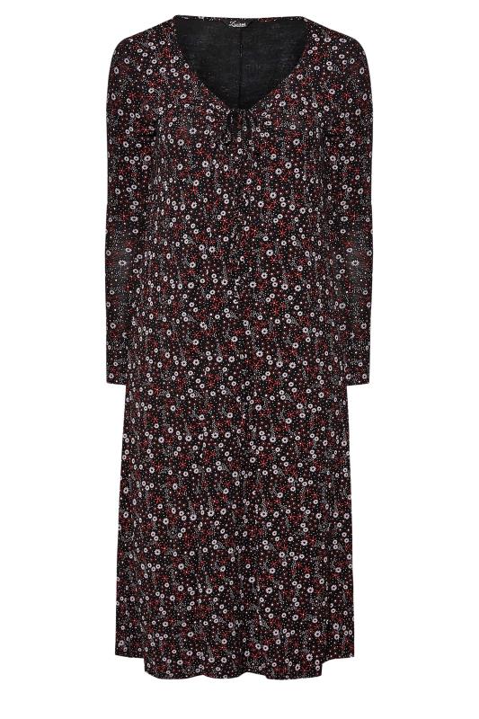 LIMITED COLLECTION Plus Size Black Ditsy Print Keyhole Tie Neck Midaxi Dress | Yours Clothing 6