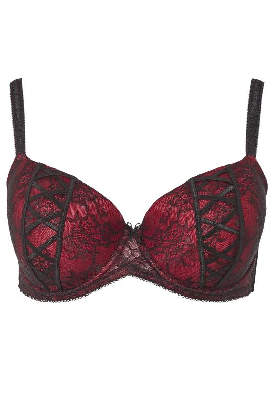 Red Lace Lattice Plunge Bra | Yours Clothing 3