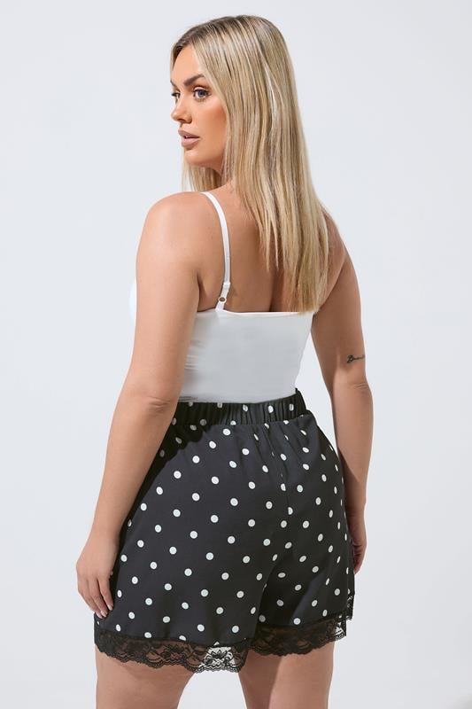 LIMITED COLLECTION Plus Size Black Polka Dot Lace Trim Shorts | Yours Clothing 2