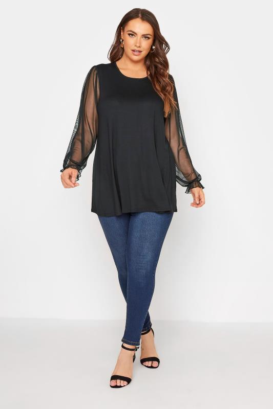 LIMITED COLLECTION Curve Black Mesh Sleeve Swing Top_B.jpg