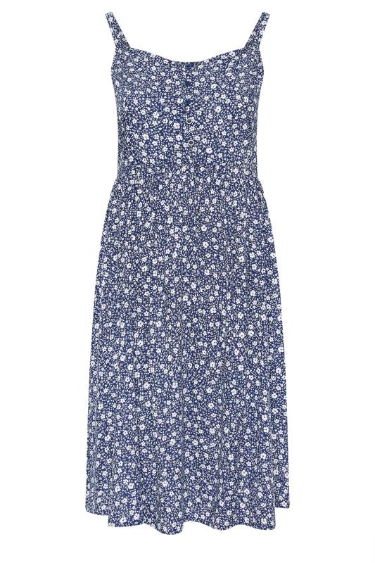 YOURS Plus Size Navy Blue Ditsy Floral Print Strappy Sundress | Yours Clothing 5