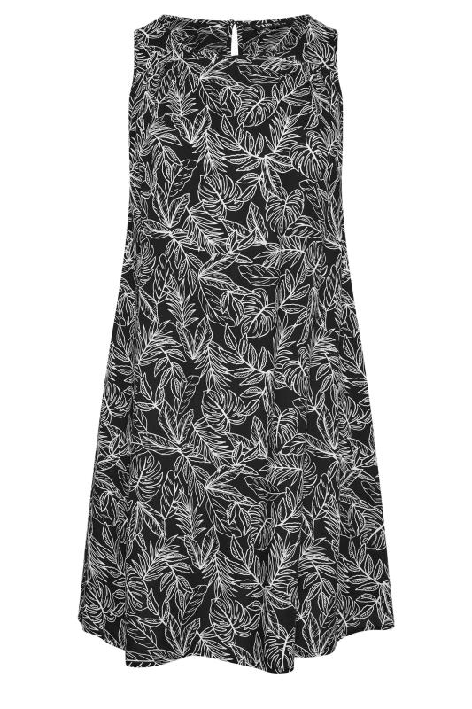 YOURS Plus Size Black Leaf Print Mini Dress | Yours Clothing 5