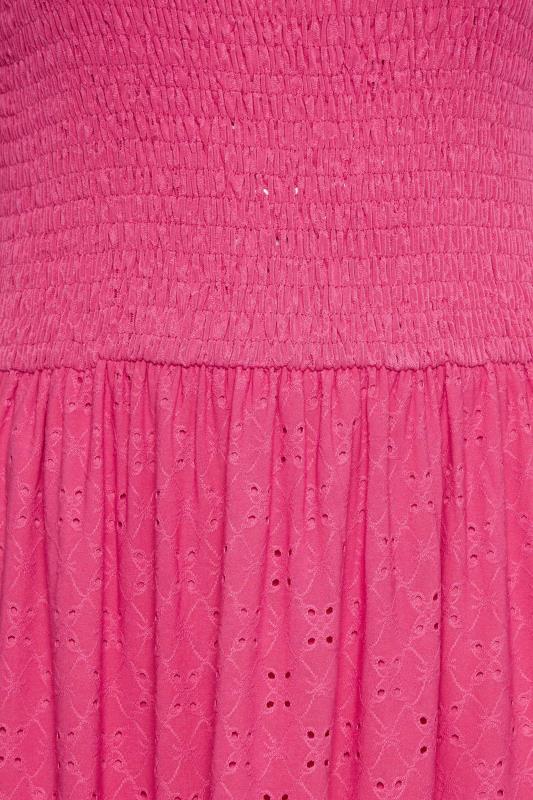 YOURS Plus Size Pink Shirred Broderie Anglaise Midaxi Dress | Yours Clothing 6