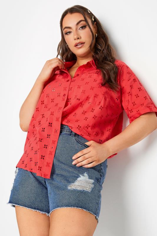 Plus Size  LIMITED COLLECTION Curve Coral Orange Broderie Anglaise Shirt