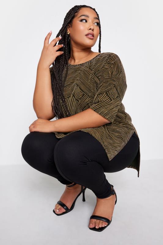 YOURS Plus Size Black & Gold Swirl Print Oversized T-Shirt | Yours Clothing 4
