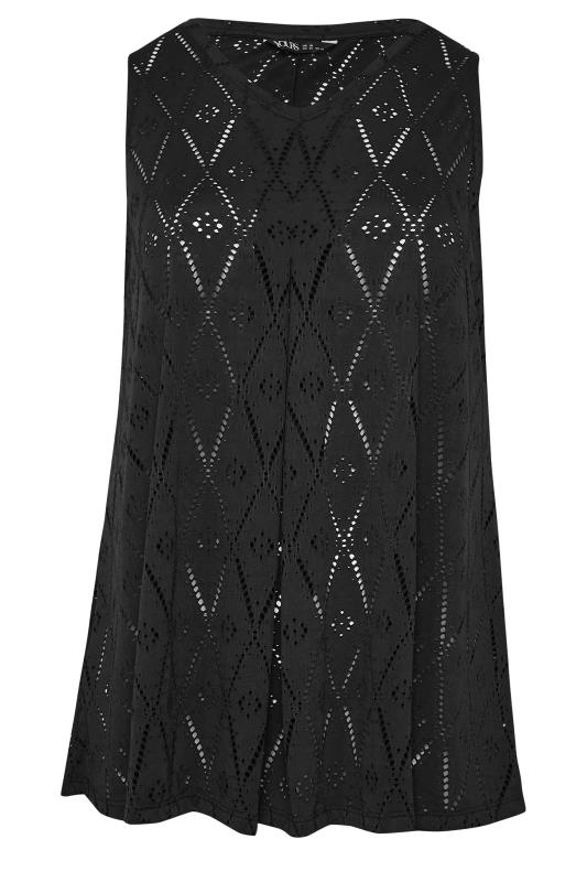 YOURS Curve Plus Size Black Broderie Vest Top | Yours Clothing  5