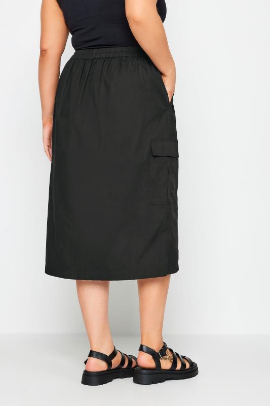 YOURS Plus Size Black Split Hem Cargo Midi Skirt | Yours Clothing 3