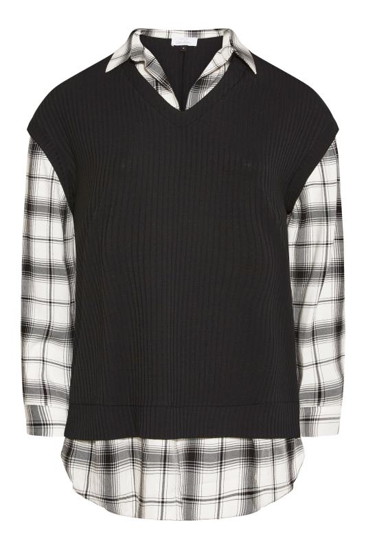 YOURS LONDON Black Mono 2 In 1 Knitted Jumper Shirt_F.jpg