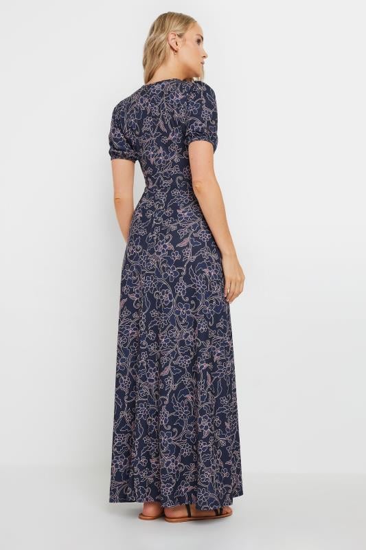 LTS Tall Women's Navy Blue Floral Print Wrap Maxi Dress | Long Tall Sally 3