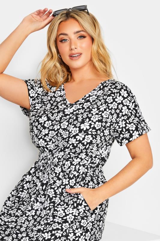 YOURS Plus Size Black Floral Maxi T-Shirt Dress | Yours Clothing 4