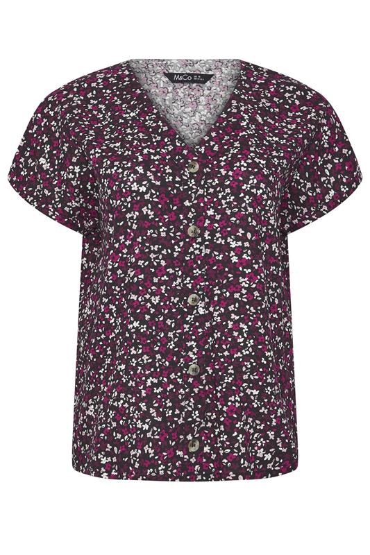 M&Co Berry Purple Ditsy Floral Print Button Front Blouse | M&Co 5