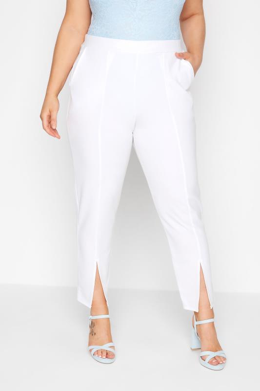 LIMITED COLLECTION Curve White Split Hem Tapered Trousers 1
