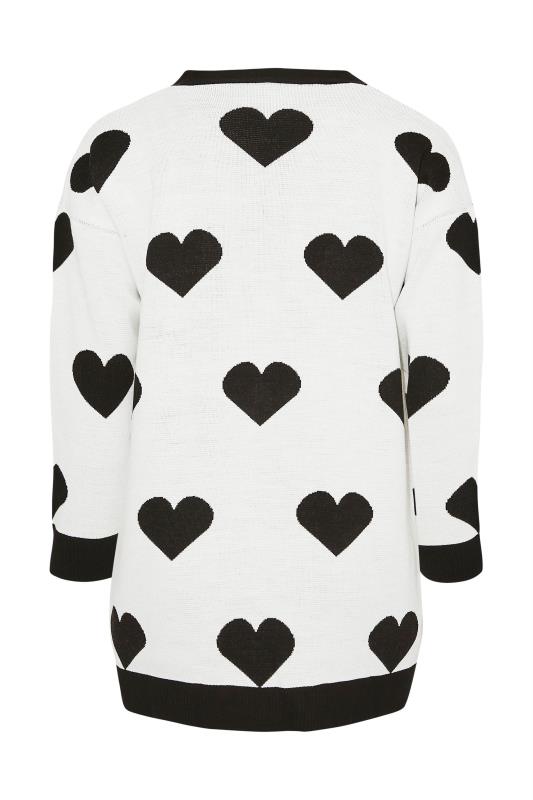 Plus Size Curve White & Black Heart Print Knitted Cardigan | Yours Clothing  7