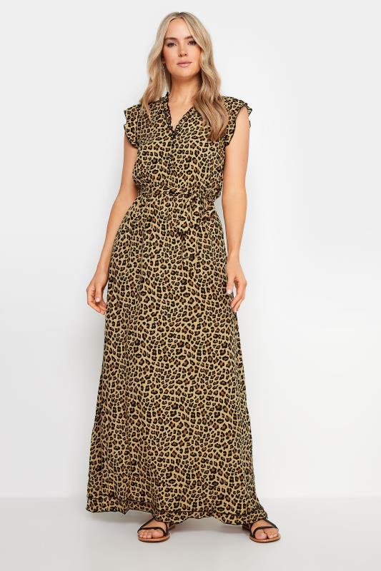 LTS Tall Women's Brown Leopard Print Frill Sleeve Maxi Dress | Long Tall Sally 2