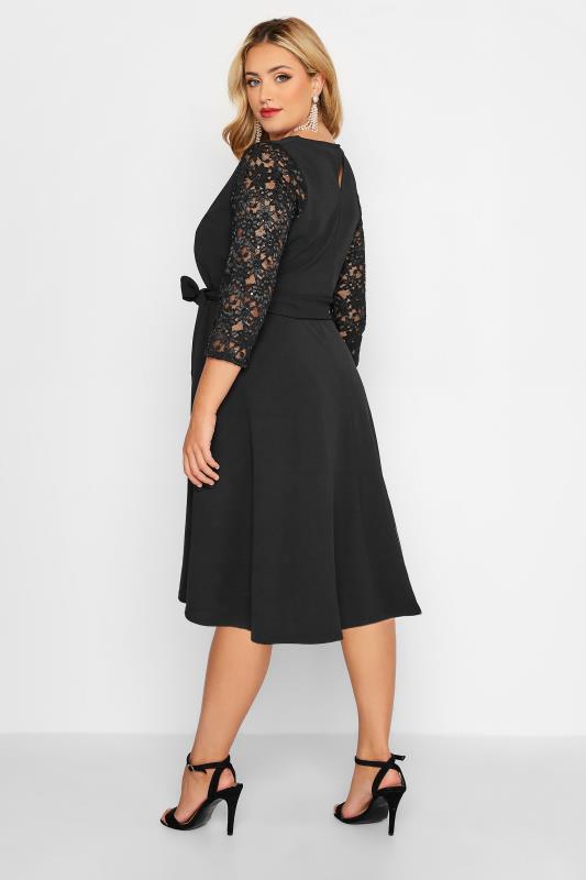 YOURS LONDON Curve Black Sequin Lace Sleeve Skater Dress | Yours Clothing 3