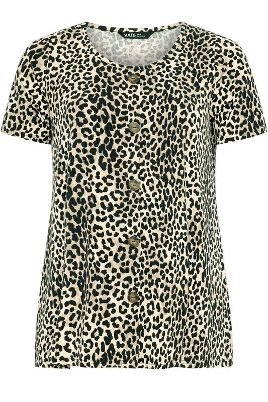 YOURS Plus Size Brown Leopard Print Ribbed Swing T-Shirt | Yours Clothing 6