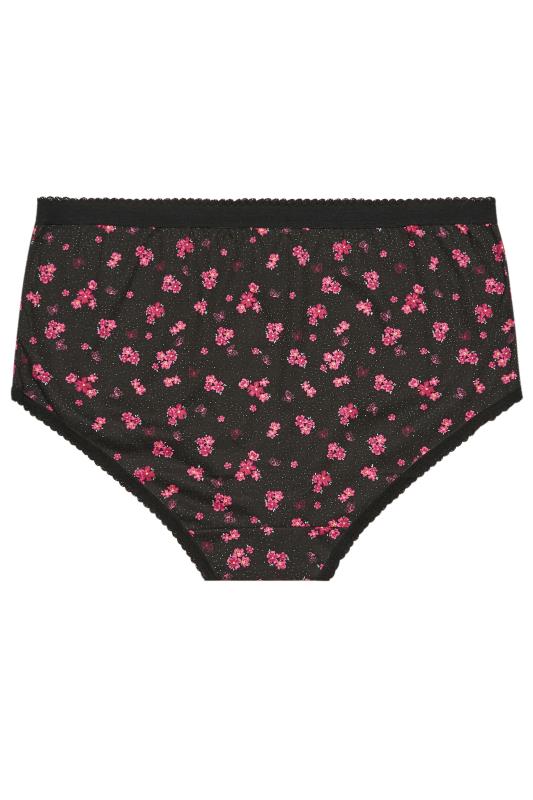 Plus Size 5 PACK Pink & Black Ditsy Floral Print Full Briefs | Yours Clothing 5