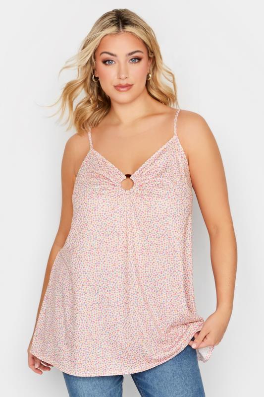 LIMITED COLLECTION Plus Size Pink Ditsy Print Ring Detail Cami Top | Yours Clothing 1