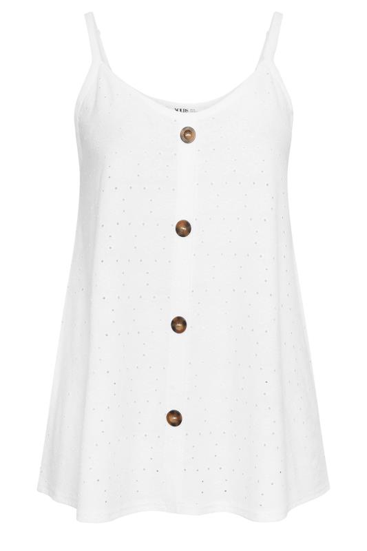 YOURS Plus Size White Broderie Anglaise Button Front Cami Top | Yours Clothing 5