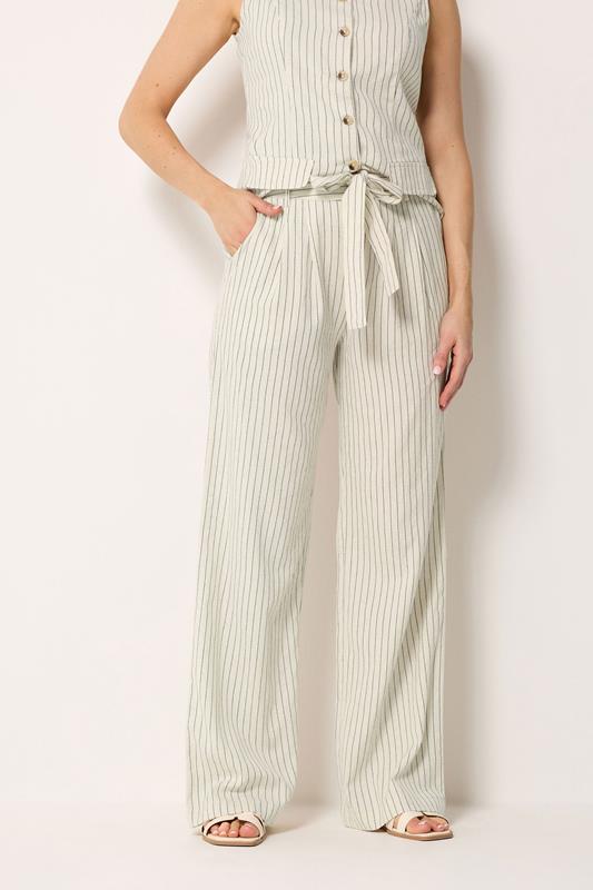 LTS Tall Women's Set Ivory White Pinstripe Waistcoat & Wide Leg Trousers | Long Tall Sally 5