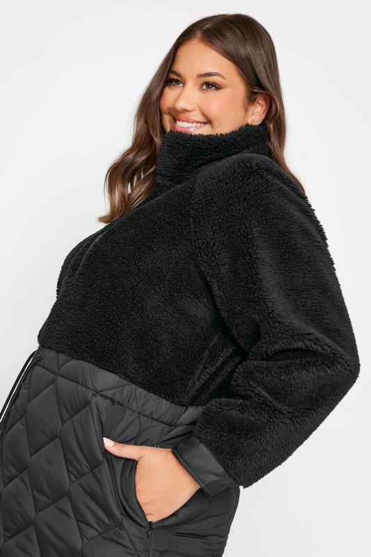 YOURS Plus Size Black Quilted Teddy Coat | Yours Clothing 5