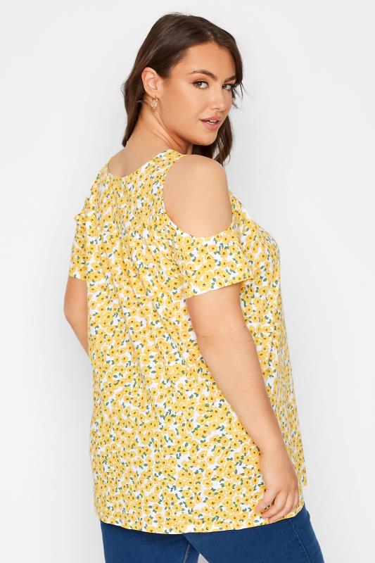 Curve White & Yellow Ditsy Print Cold Shoulder Top 4